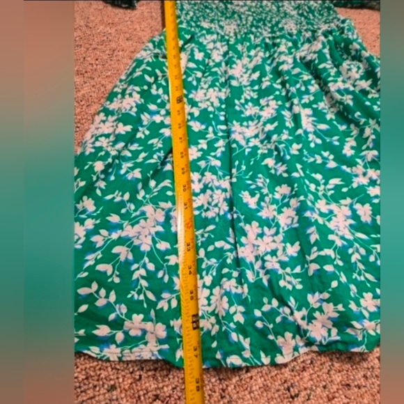 Draper James Size Large Green White Floral Lined Dress With Pockets Short Sleeve - Picture 5 of 10